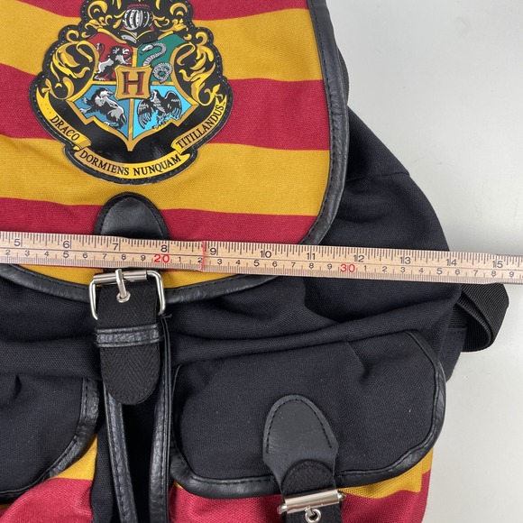 Harry Potter Hogwarts Crest Canvas Backpack Rucksack‎ Red Yellow Stripes Black